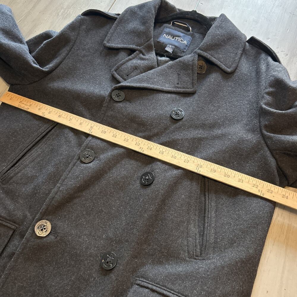 Nautica Charcoal Gray Double Breasted Wool Blend Pea Coat Mens L Preppy Classic - Picture 6 of 9